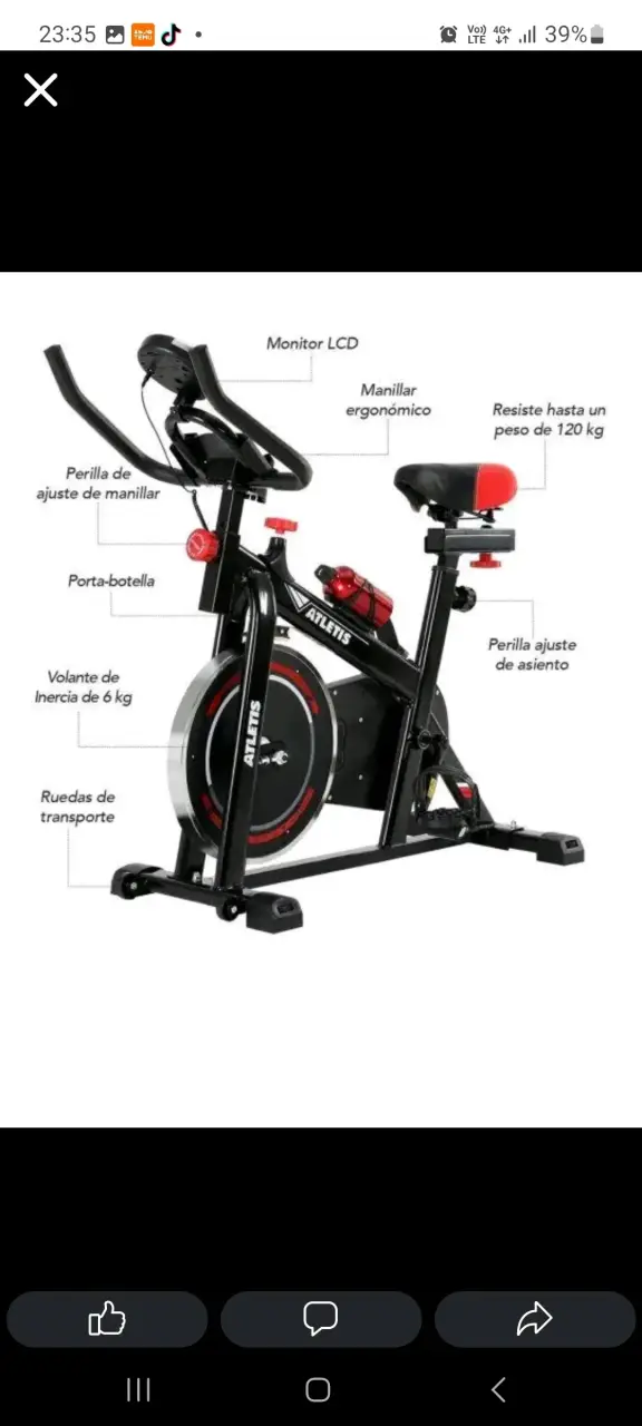 Bicicleta estática Atletic negra y roja - miniatura 2