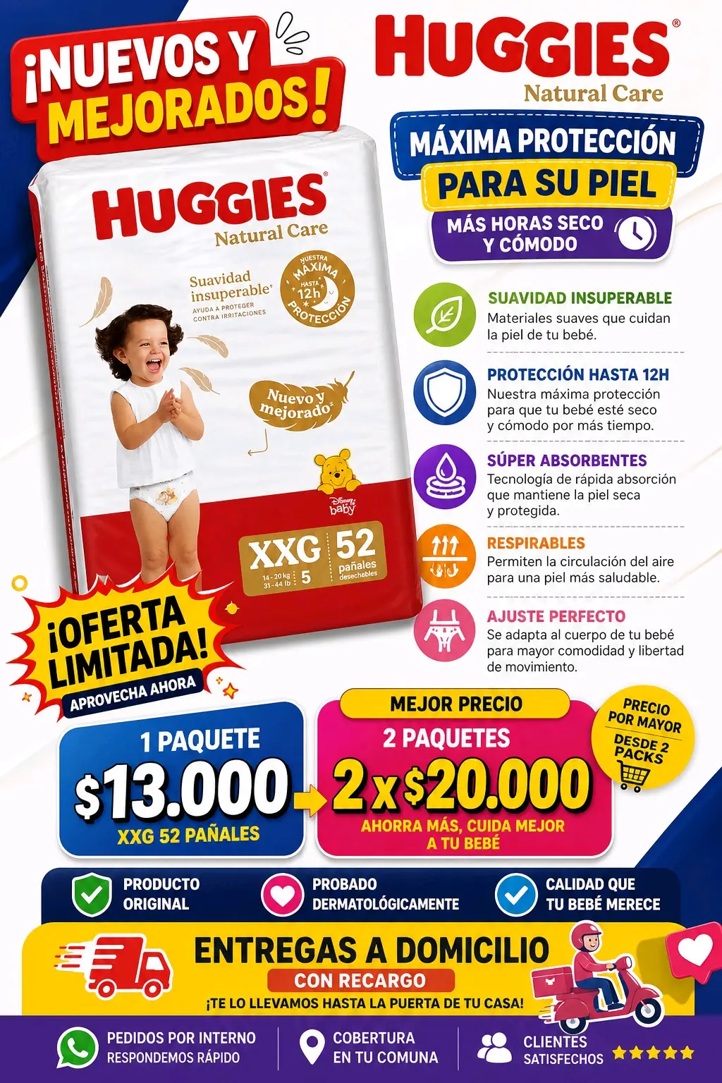 Pañales Huggies Natural Care XXG
