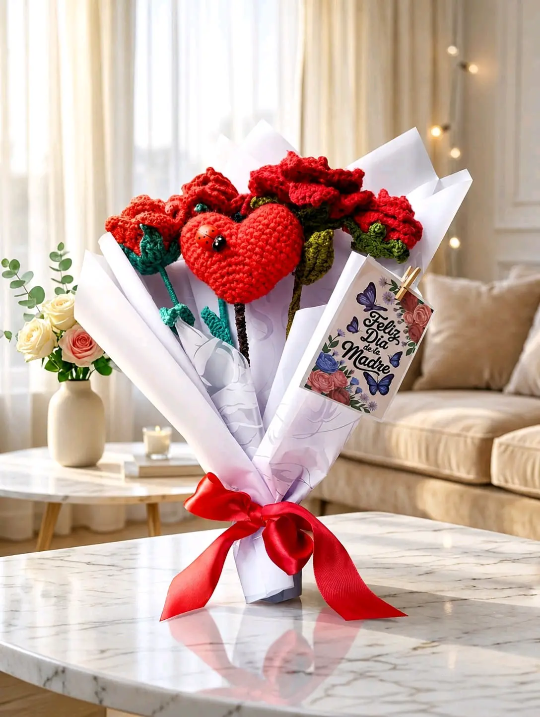 Ramo de flores tejidas a mano
