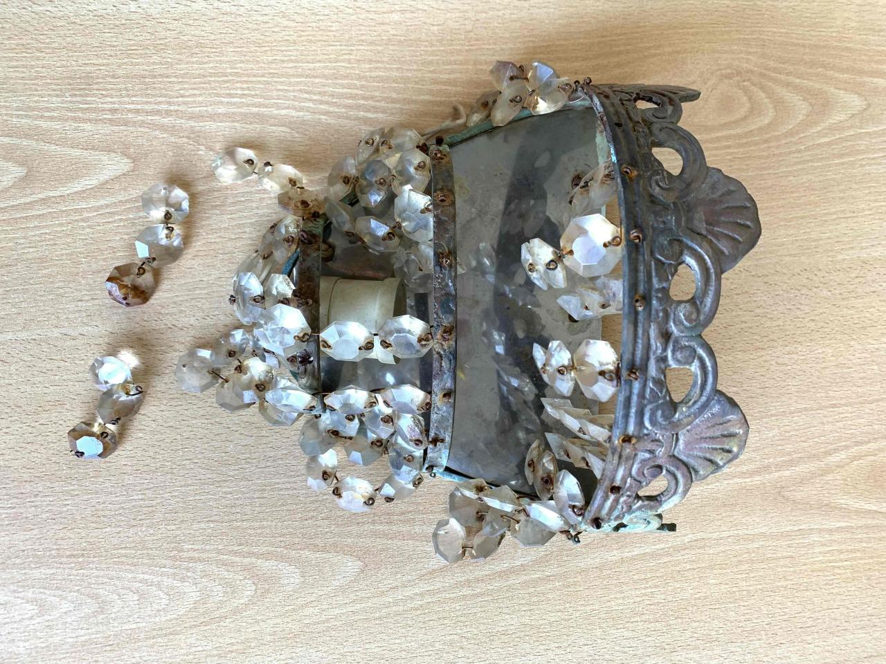 2 Aplique de pared vintage bronce con cristales - miniatura 5