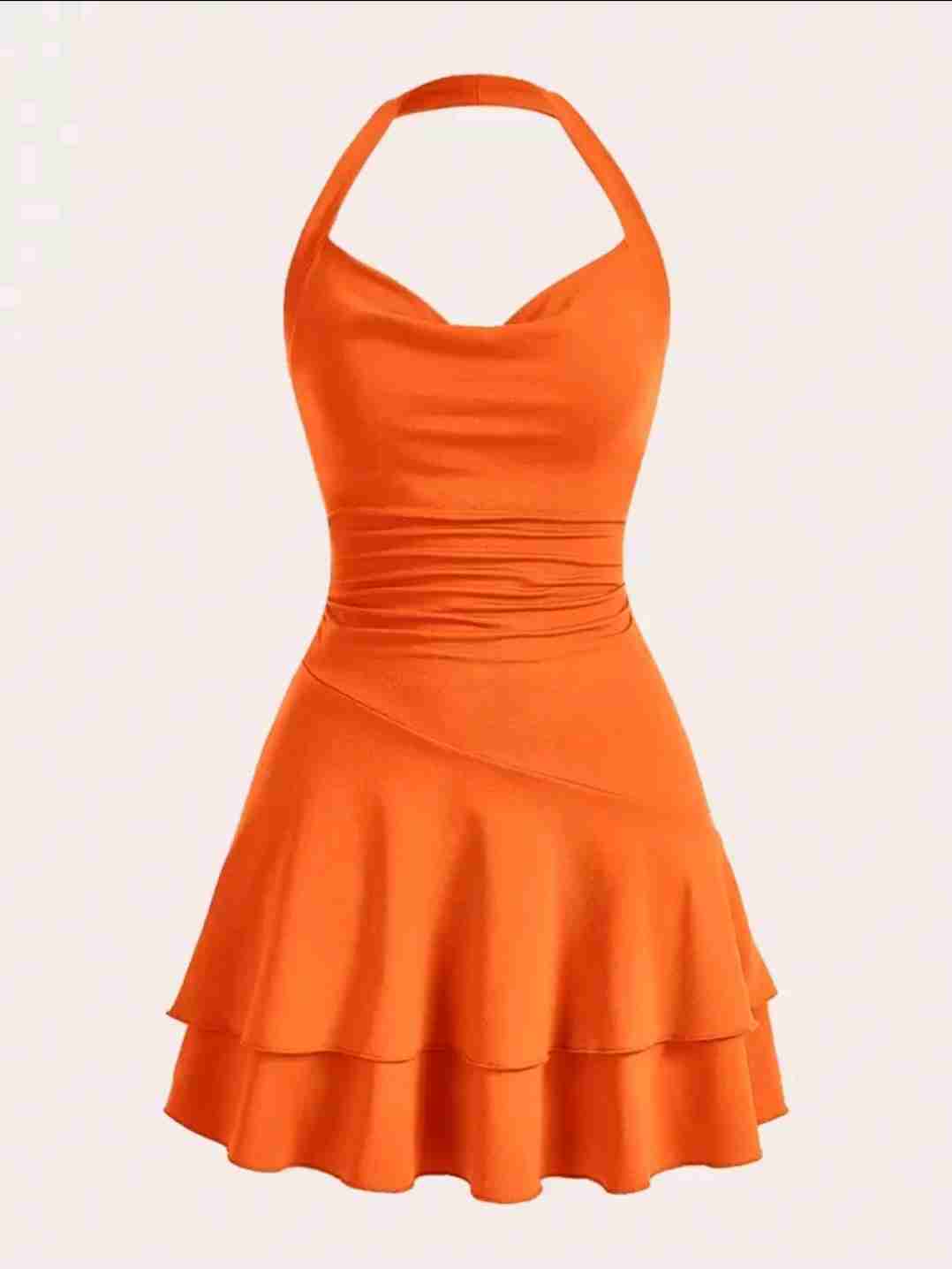 Vestido naranja fluorescente con tirantes - miniatura 2