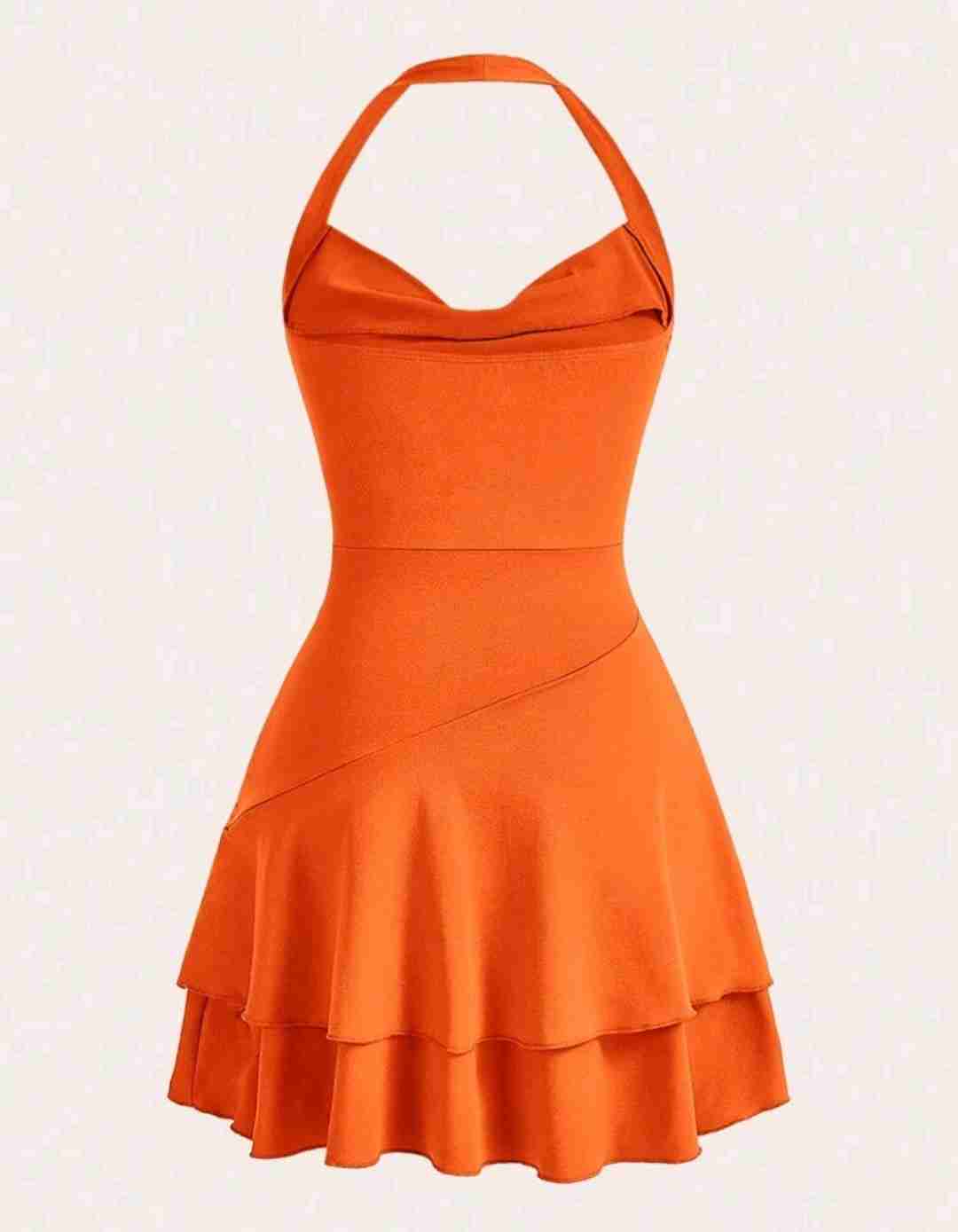 Vestido naranja fluorescente con tirantes - miniatura 3