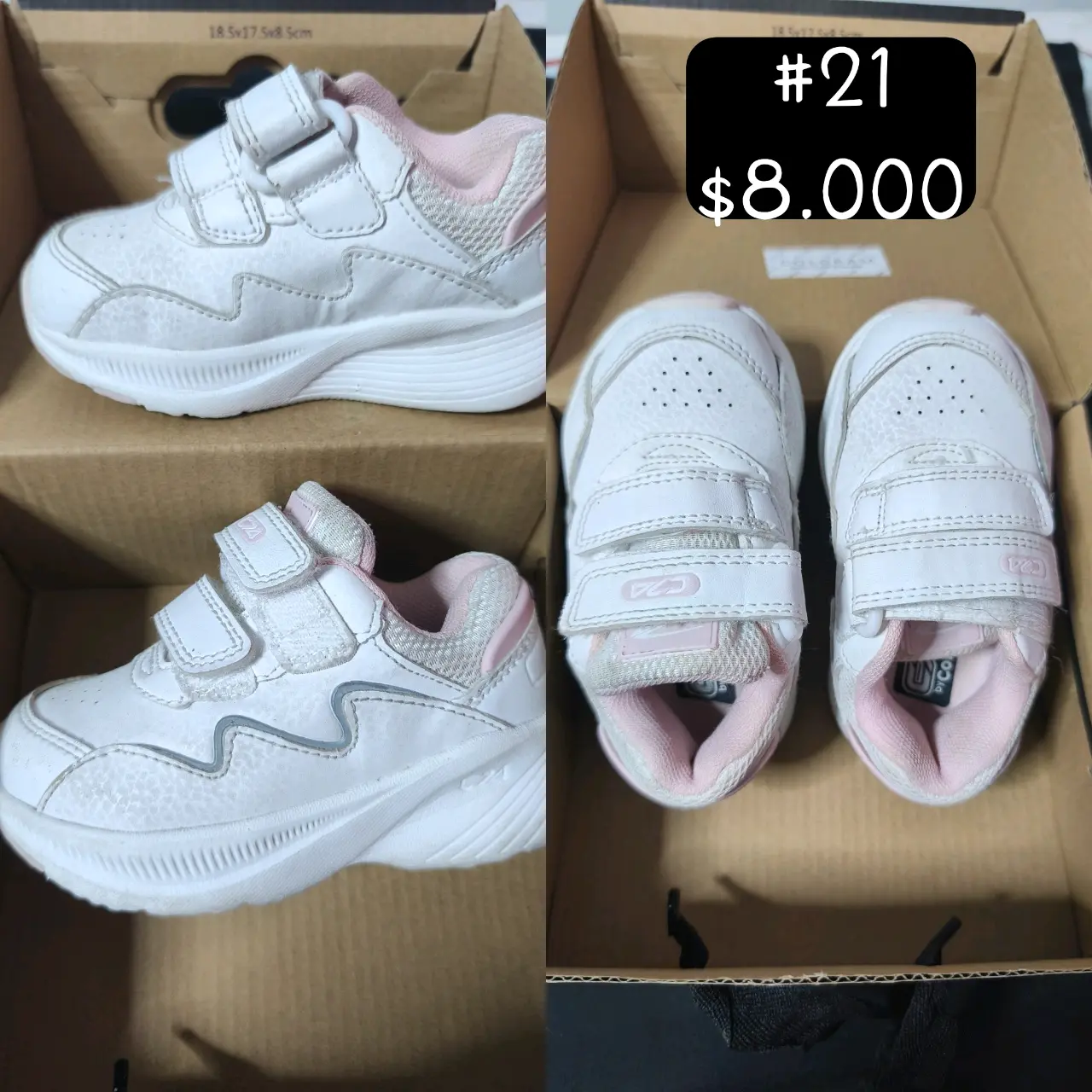 Zapatillas blancas con rosado, velcro