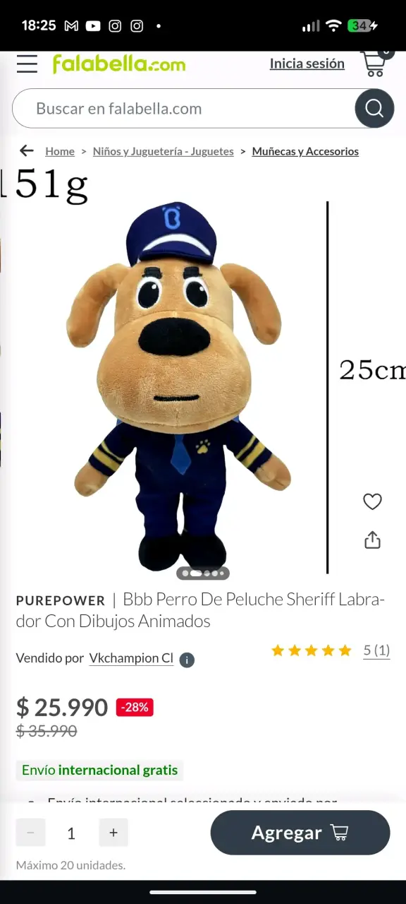 Peluche Sheriff Labrador 30 cms - miniatura 3