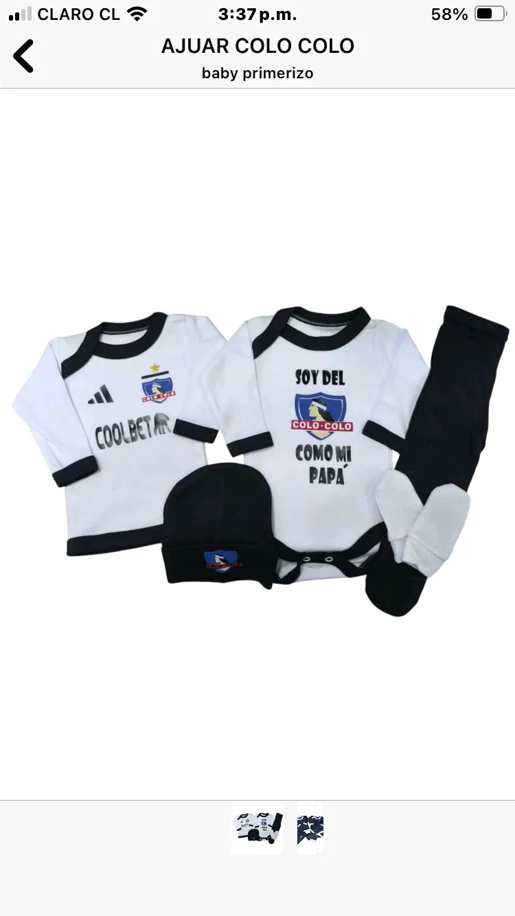 Ajuar bebé equipos de fútbol Colo Colo,U chile, UC - miniatura 1
