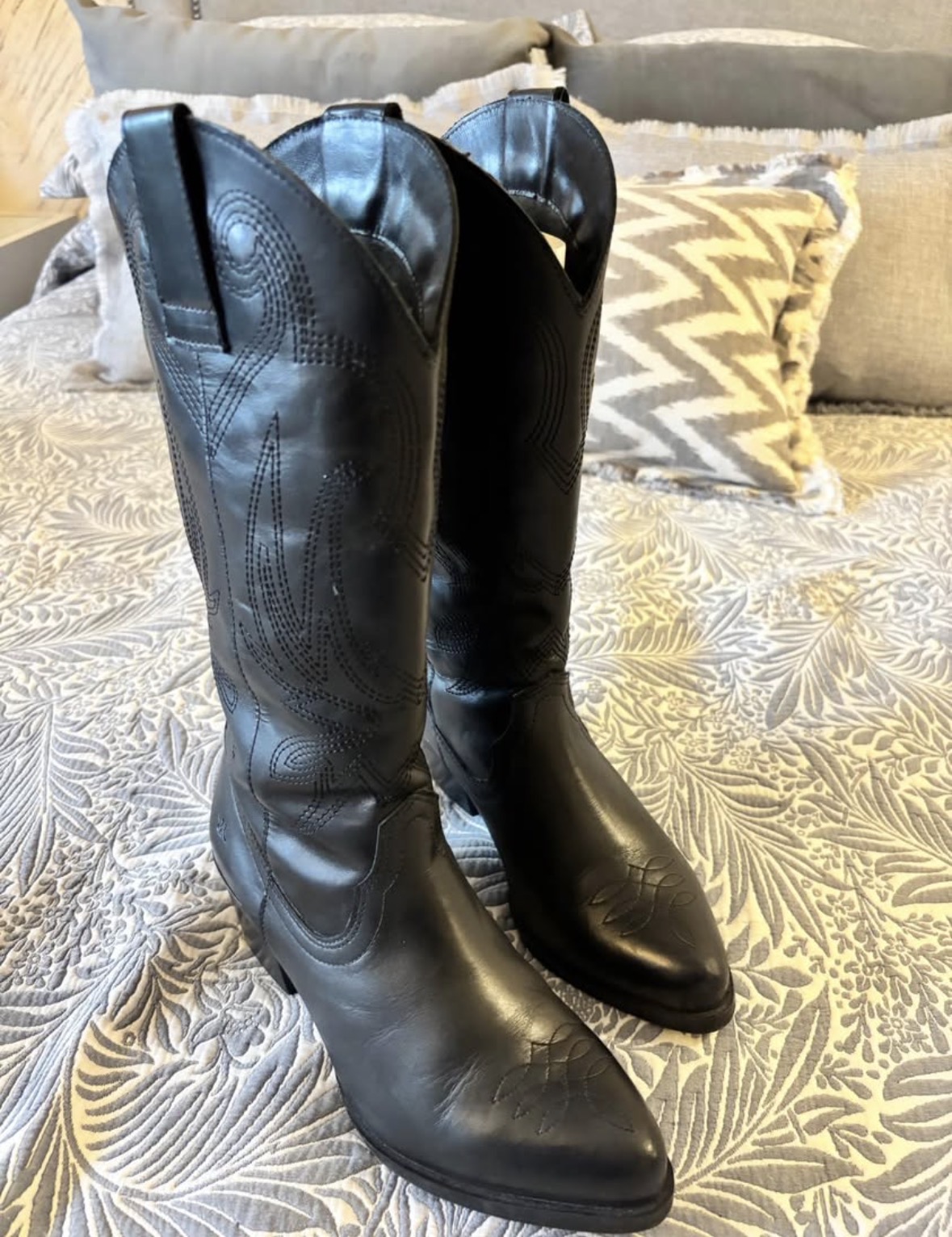 Botas cowboy negras de cuero romano - miniatura 1