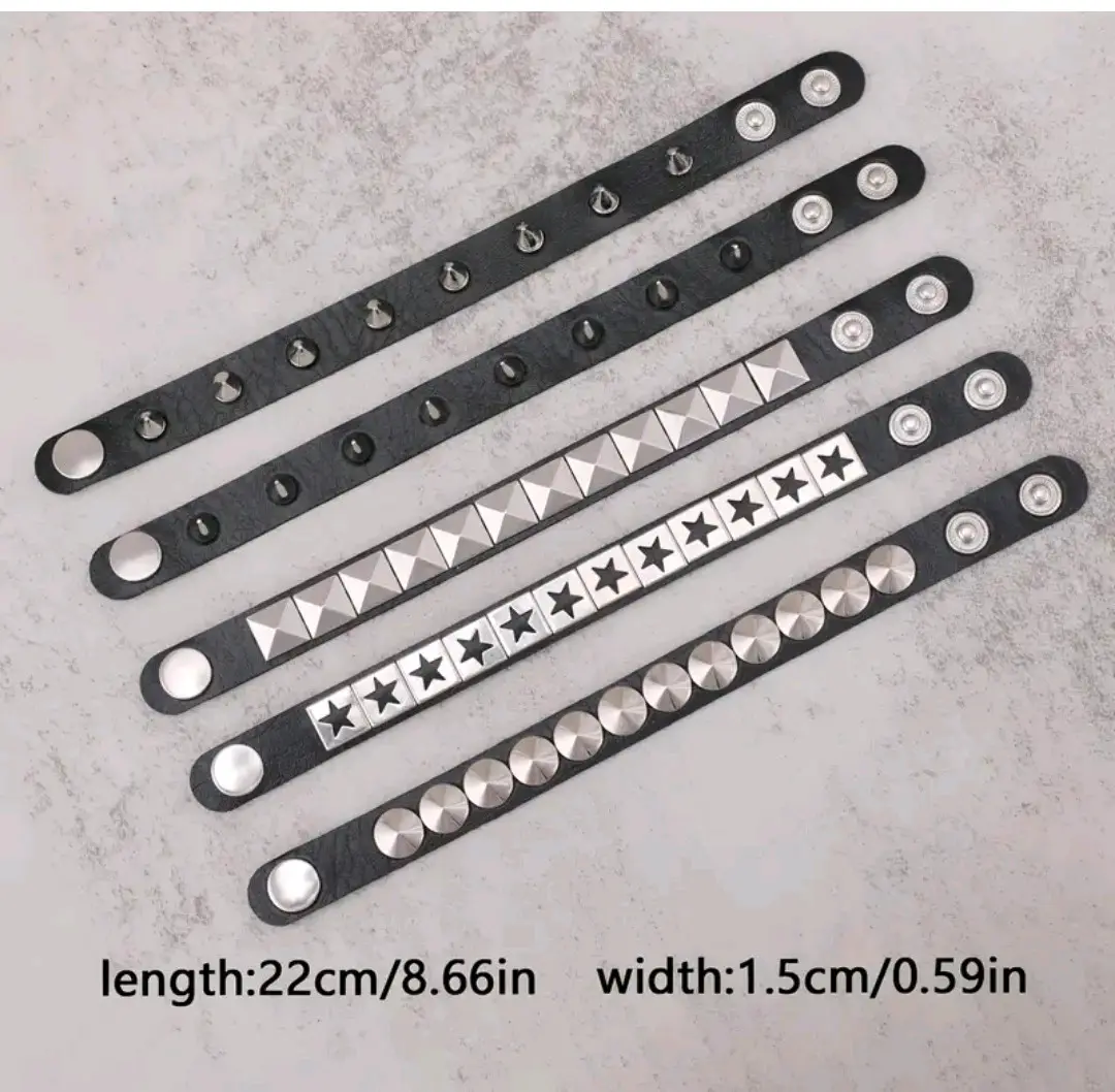 Pulseras de cuero con tachuelas rock punk 5unidade - miniatura 3