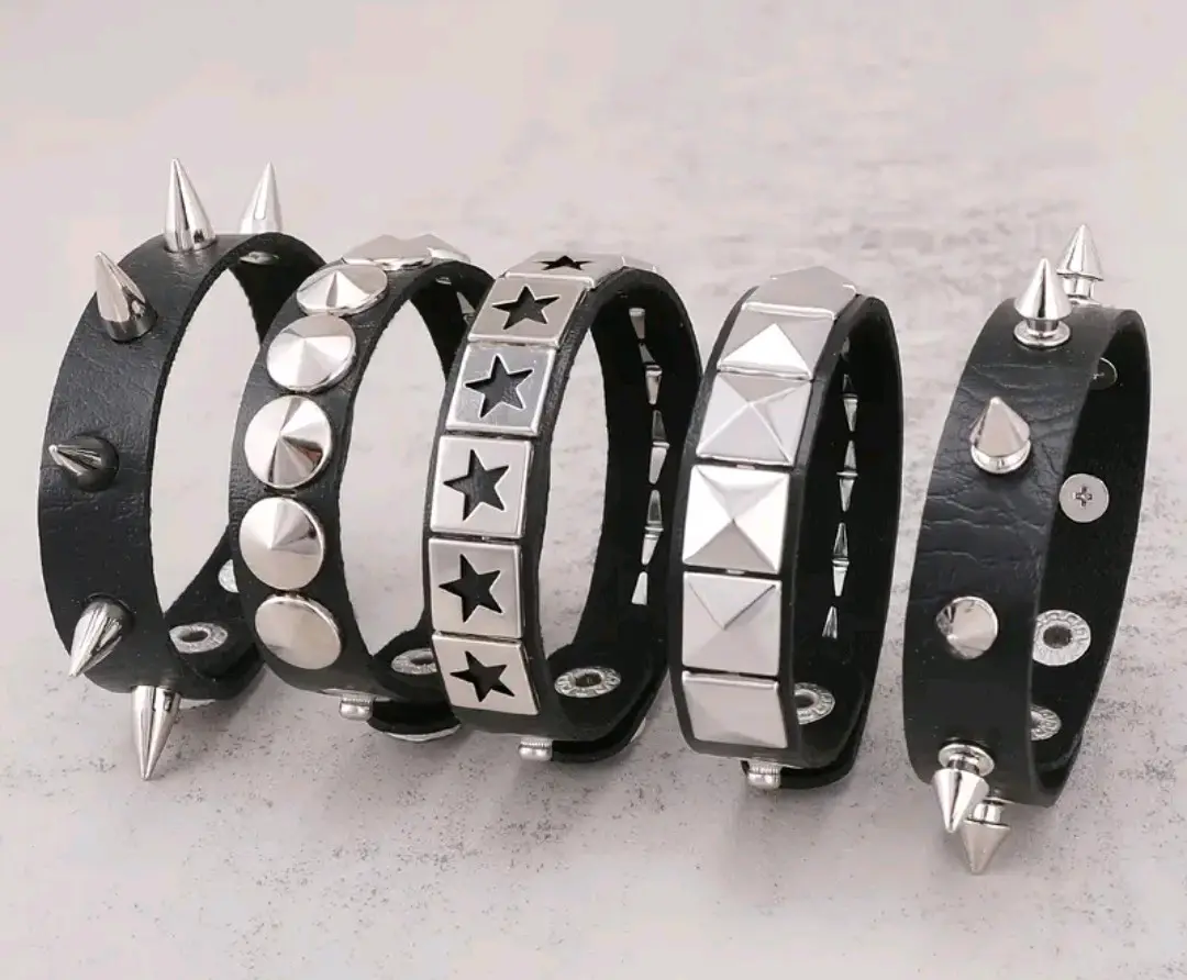 Pulseras de cuero con tachuelas rock punk 5unidade - miniatura 4