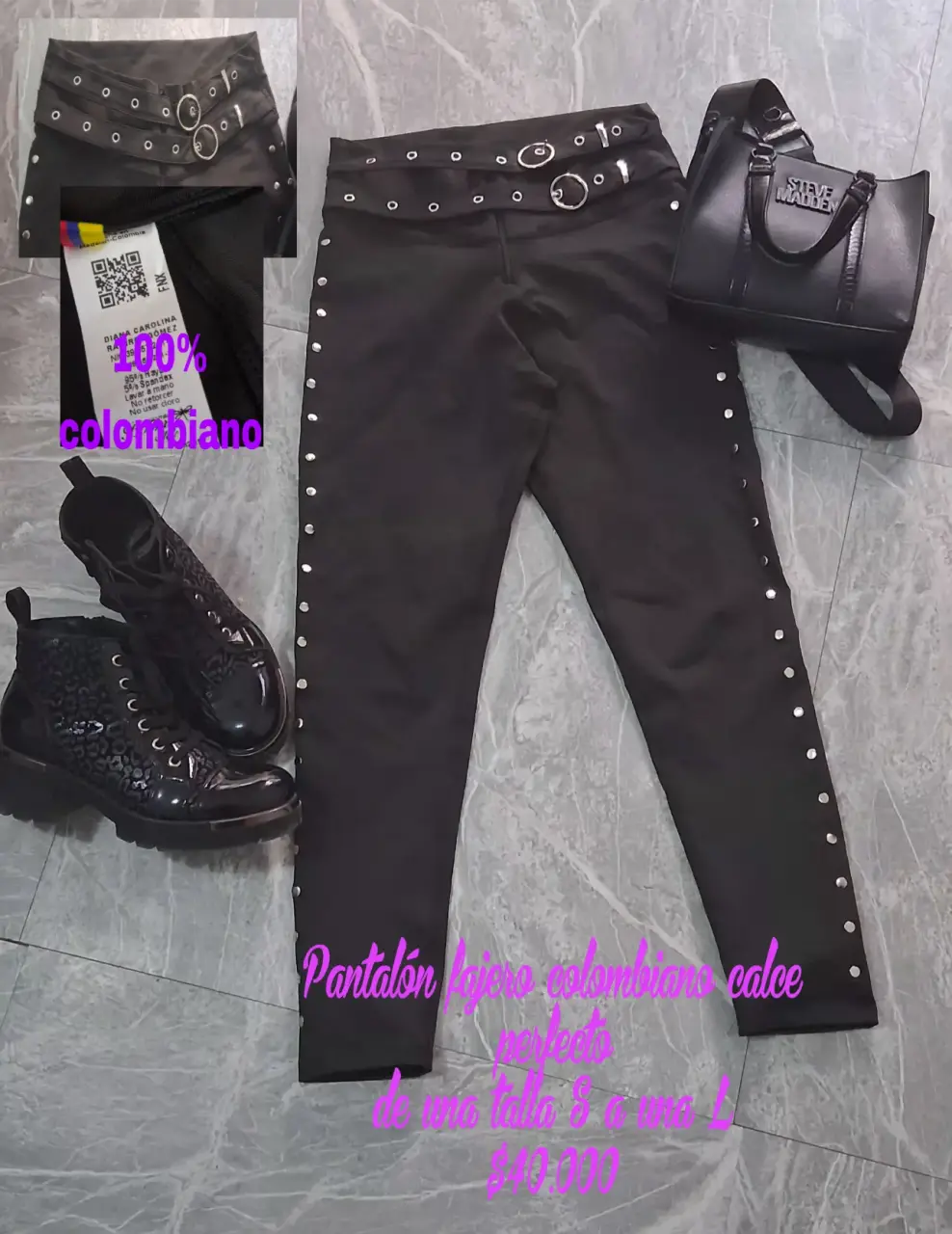 Pantalón colombiano negro con tachas