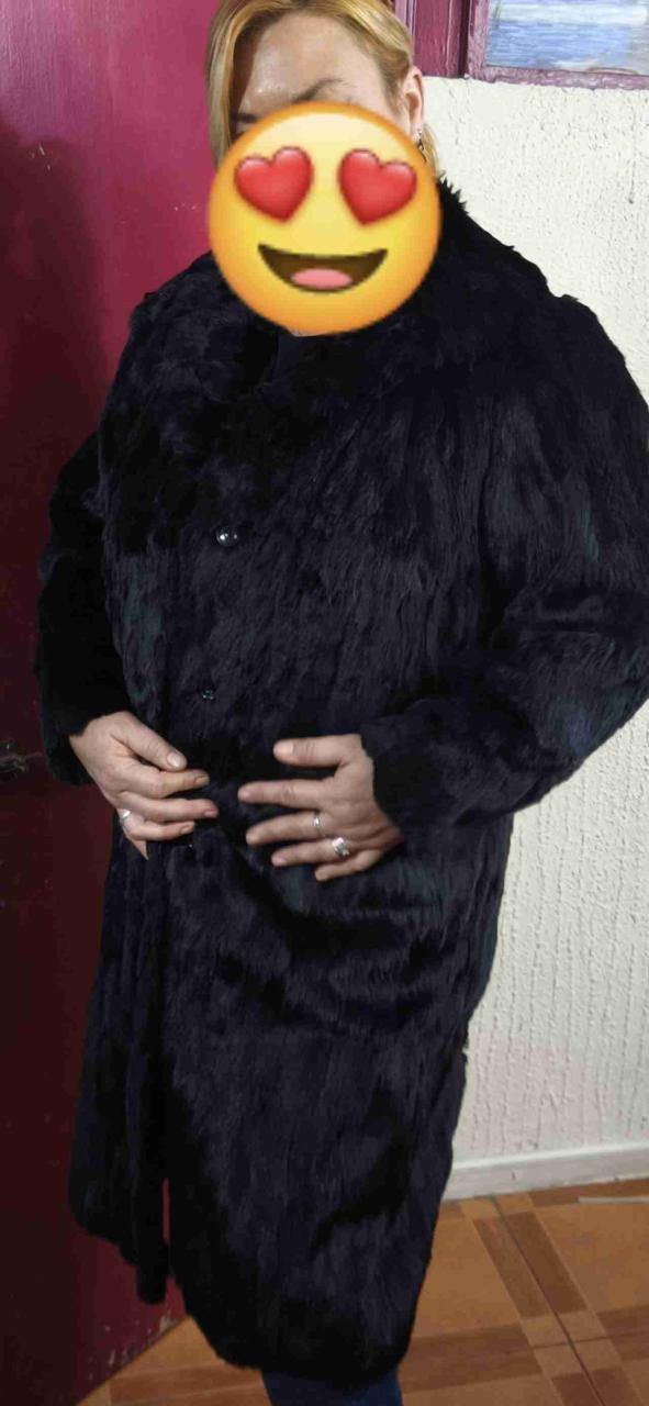 Abrigo negro de piel natural talla L - miniatura 3