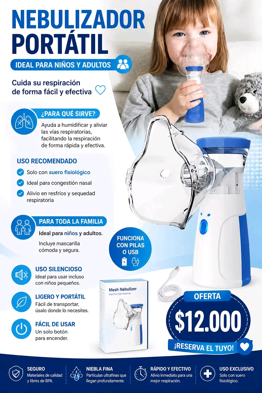 Nebulizador portátil niños y adultos