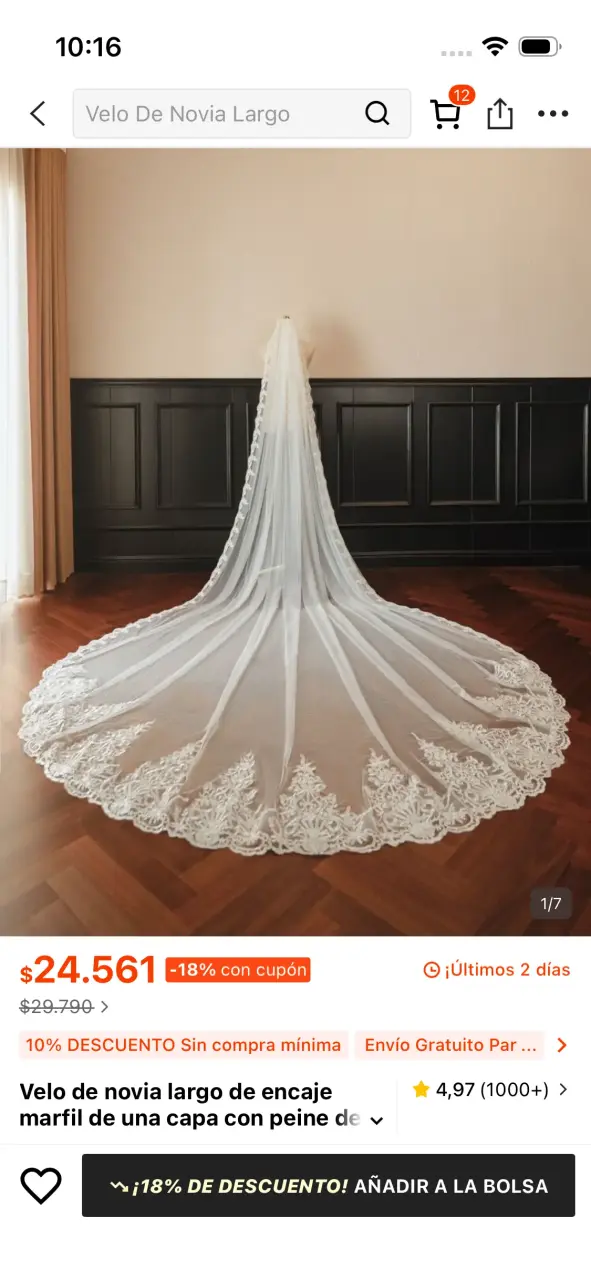 Velo de novia encaje marfil - miniatura 1