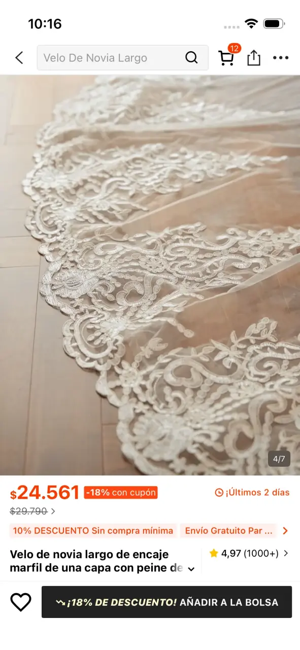 Velo de novia encaje marfil - miniatura 2