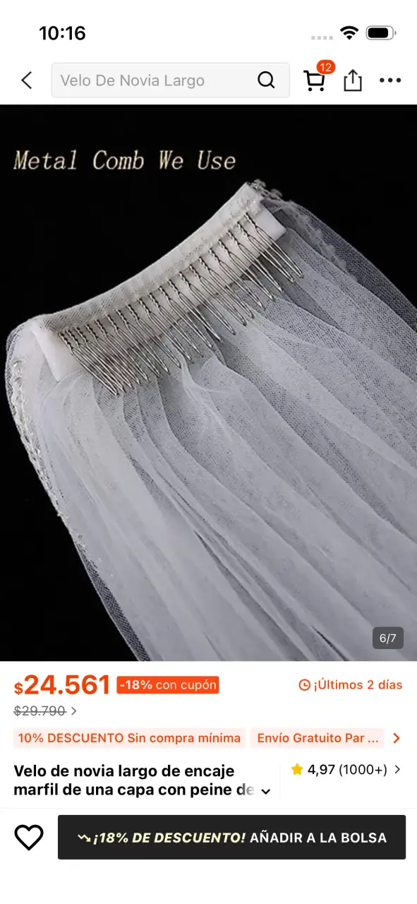 Velo de novia encaje marfil - miniatura 3