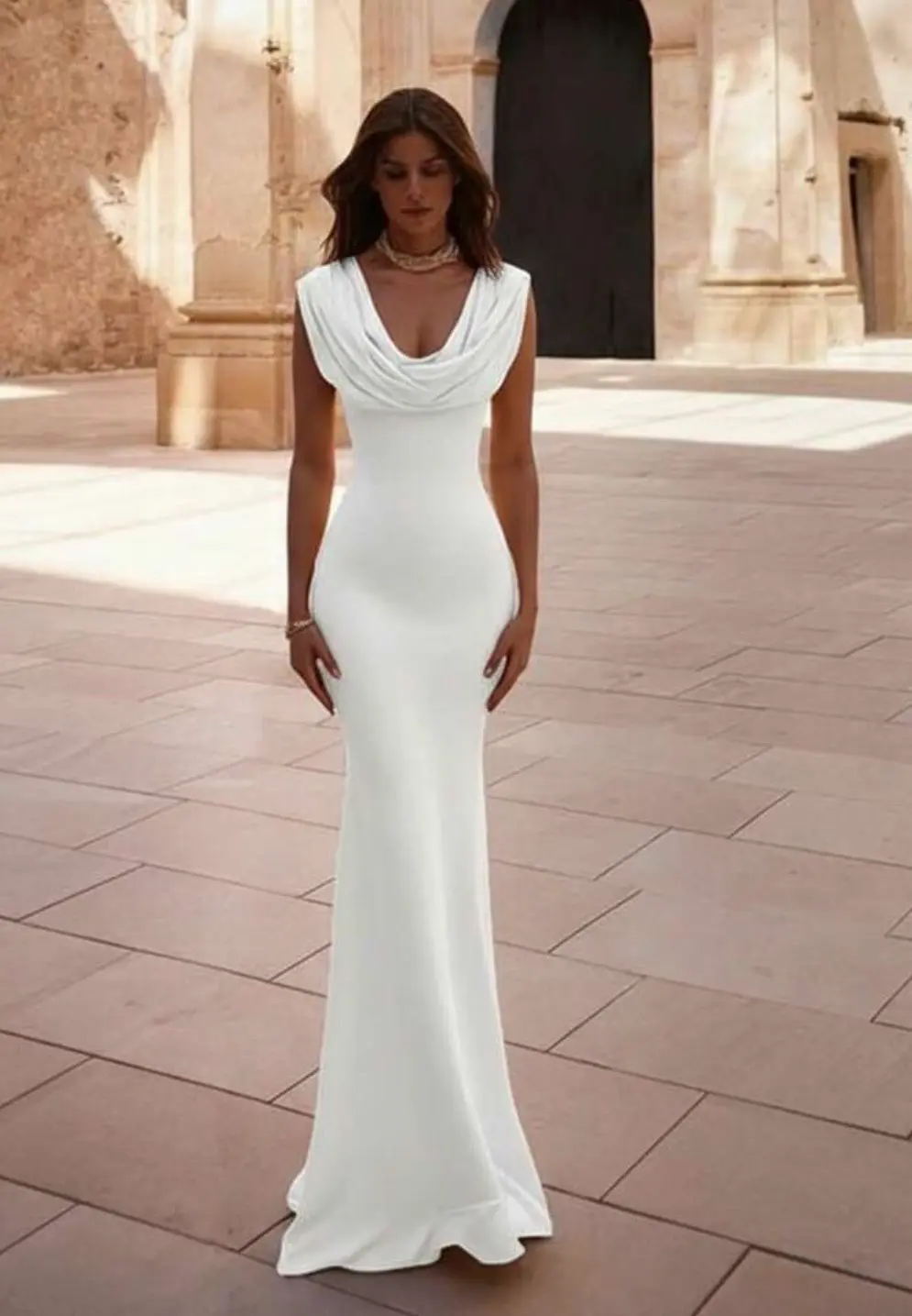 Vestido de fiesta blanco elegante - miniatura 1