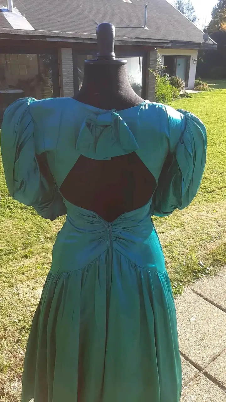 Vestido vintage turquesa satinado - miniatura 3