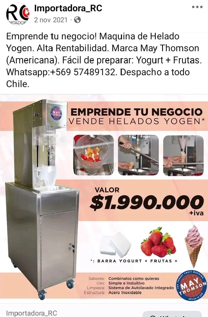 Máquina de Helados de Yogurt & Fruta Natural. - miniatura 3