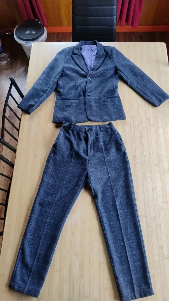 Traje azul marino a cuadros para hombre - miniatura 1