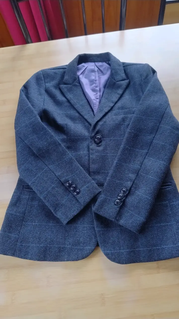 Traje azul marino a cuadros para hombre - miniatura 3