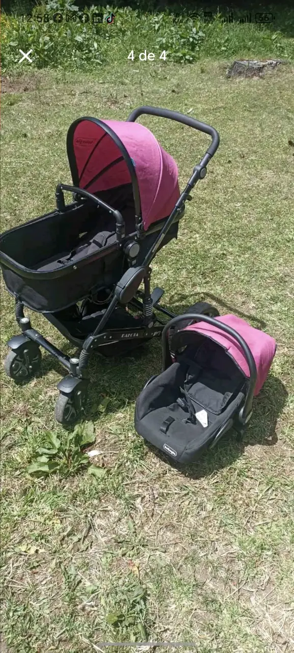 Coche y silla de auto rosa