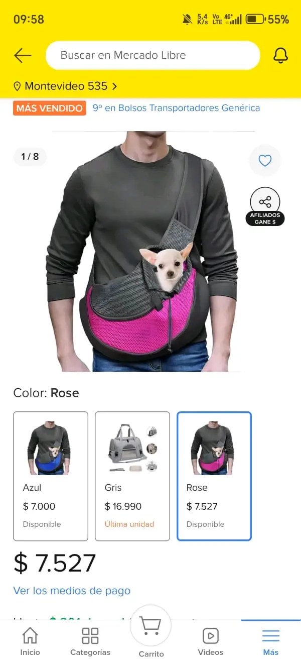 Bolso transportador para mascotas rosa