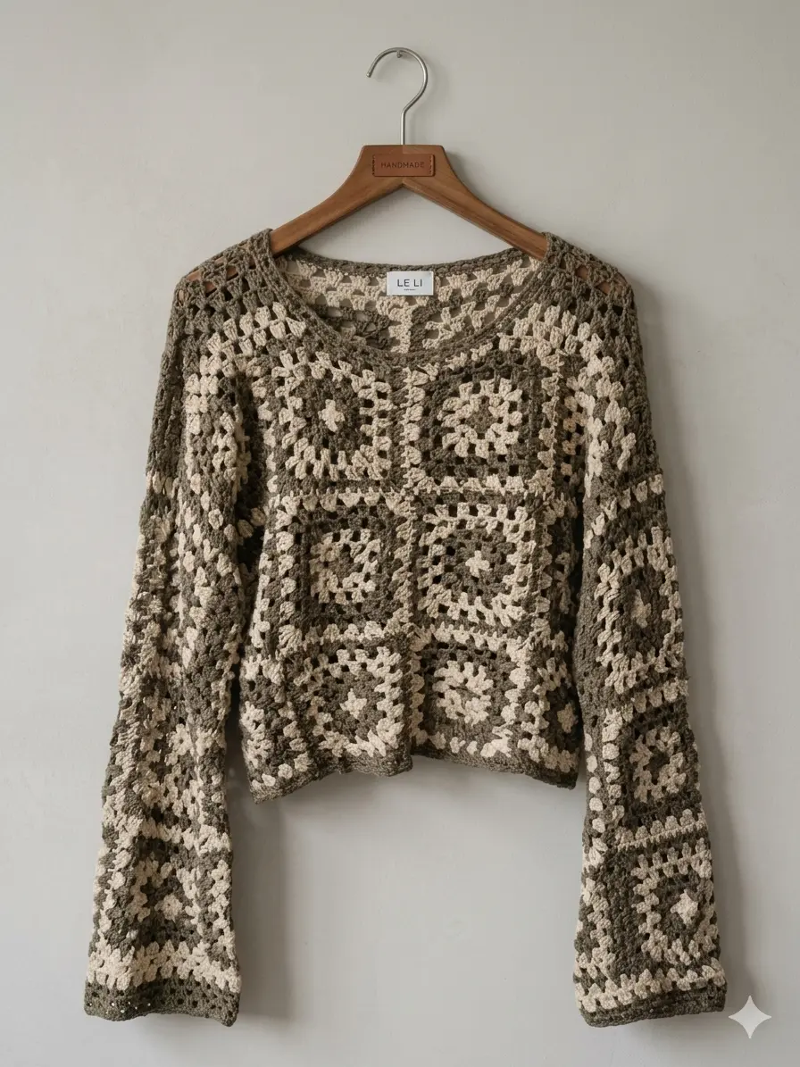 Suéter tejido a crochet beige