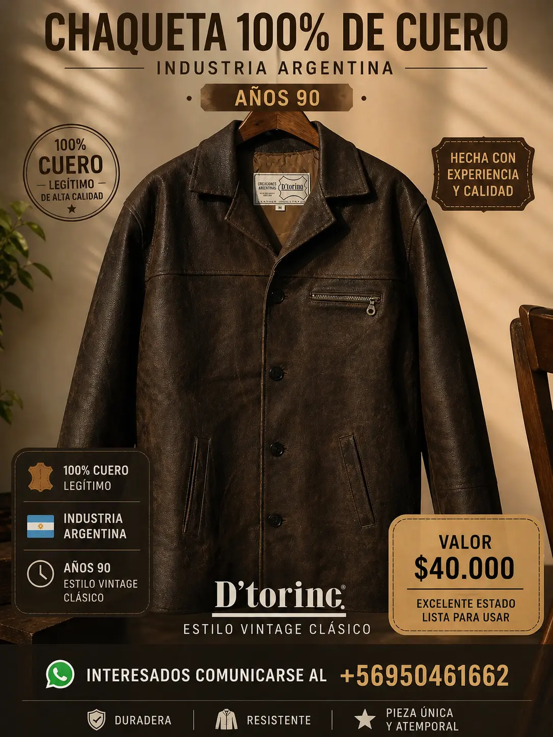Chaqueta de cuero vintage - miniatura 1