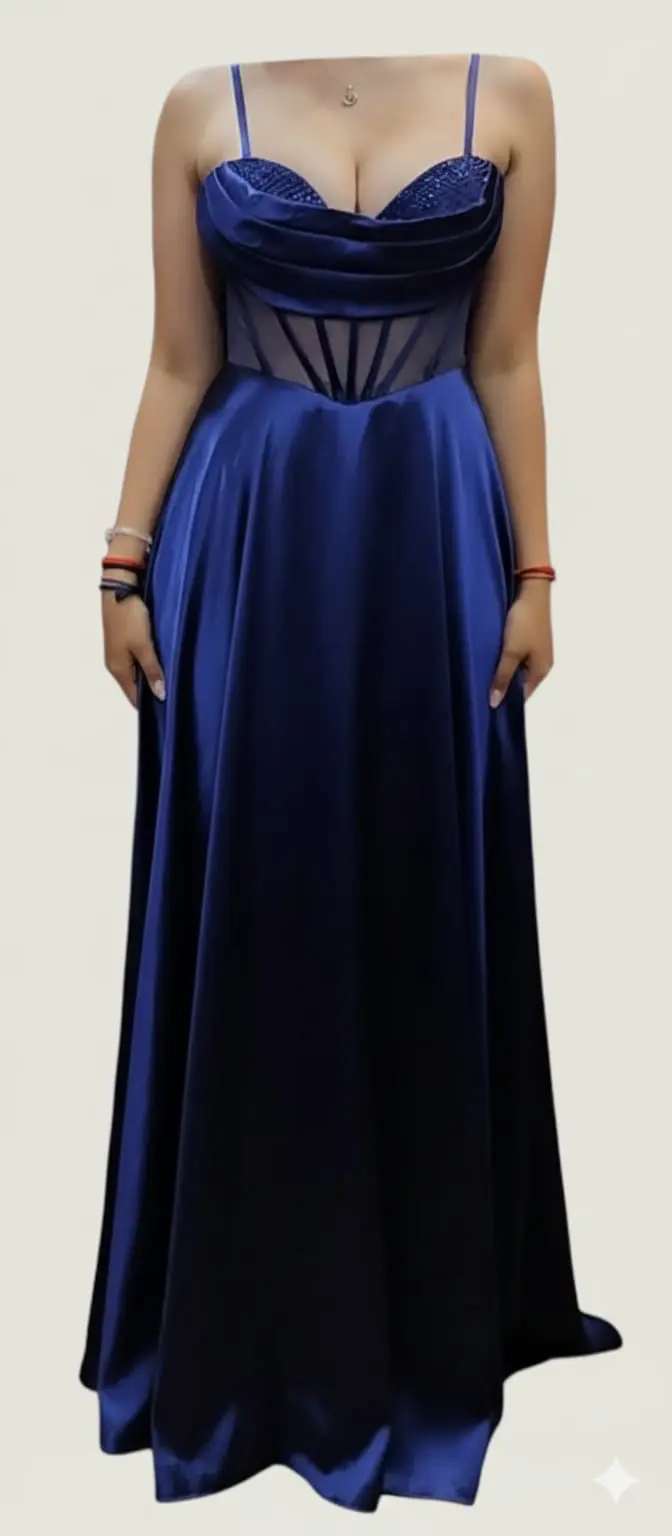 Vestido largo azul satinado Altoroma - miniatura 2