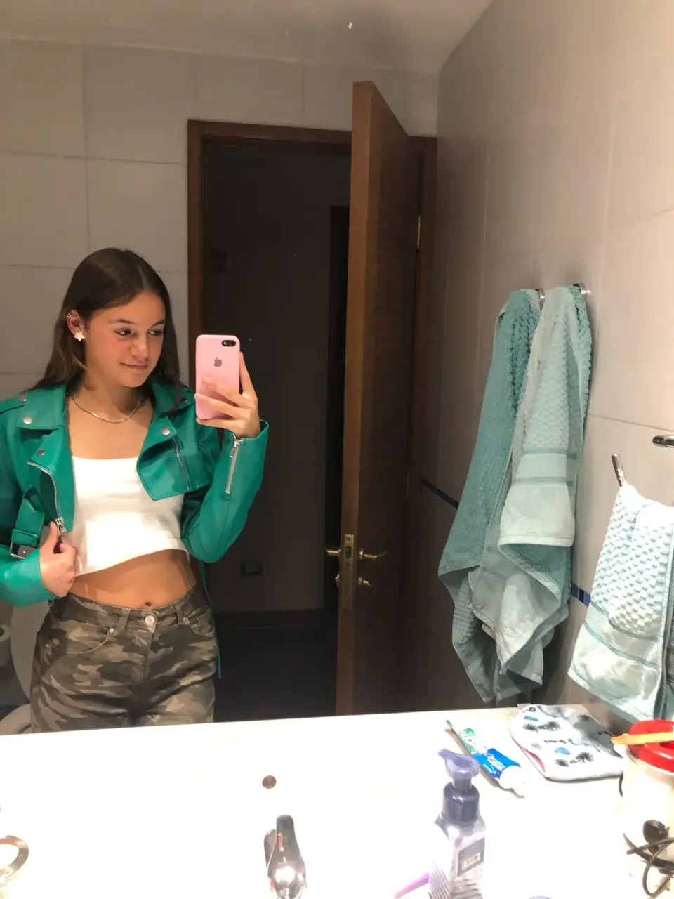Chaqueta verde/turquesa corta cuero sintético - miniatura 4