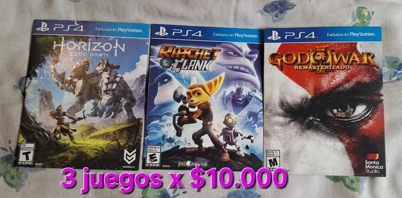 3 juegos PS4 God of War, Ratchet & Clank, Horizon