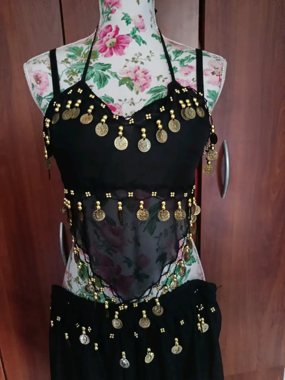 Conjunto danza árabe negro con monedas - miniatura 2