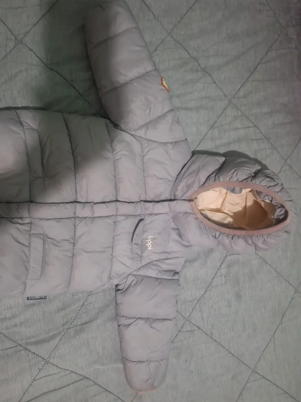 Chaqueta acolchada gris con capucha - miniatura 1