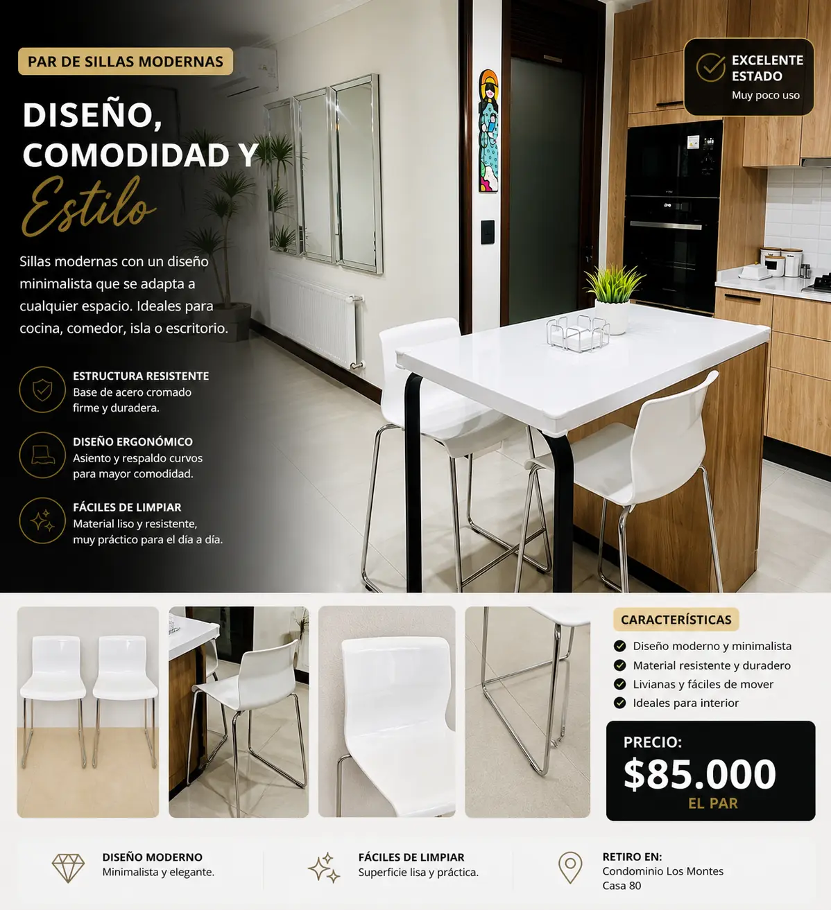Par de sillas blancas modernas - miniatura 3