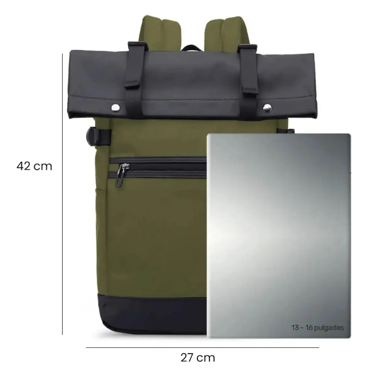 Nuevo:Mochila  Volcano verde con solapa negra 19lt - miniatura 4