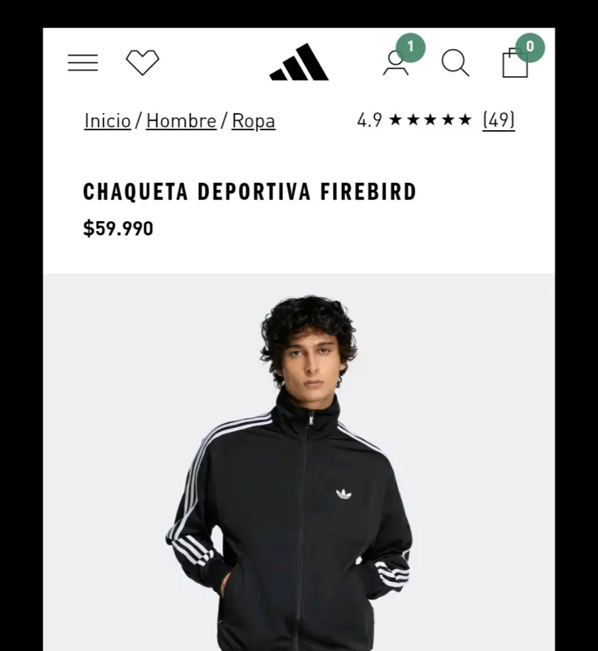 Chaqueta deportiva negra Adidas original(detalles) - miniatura 1