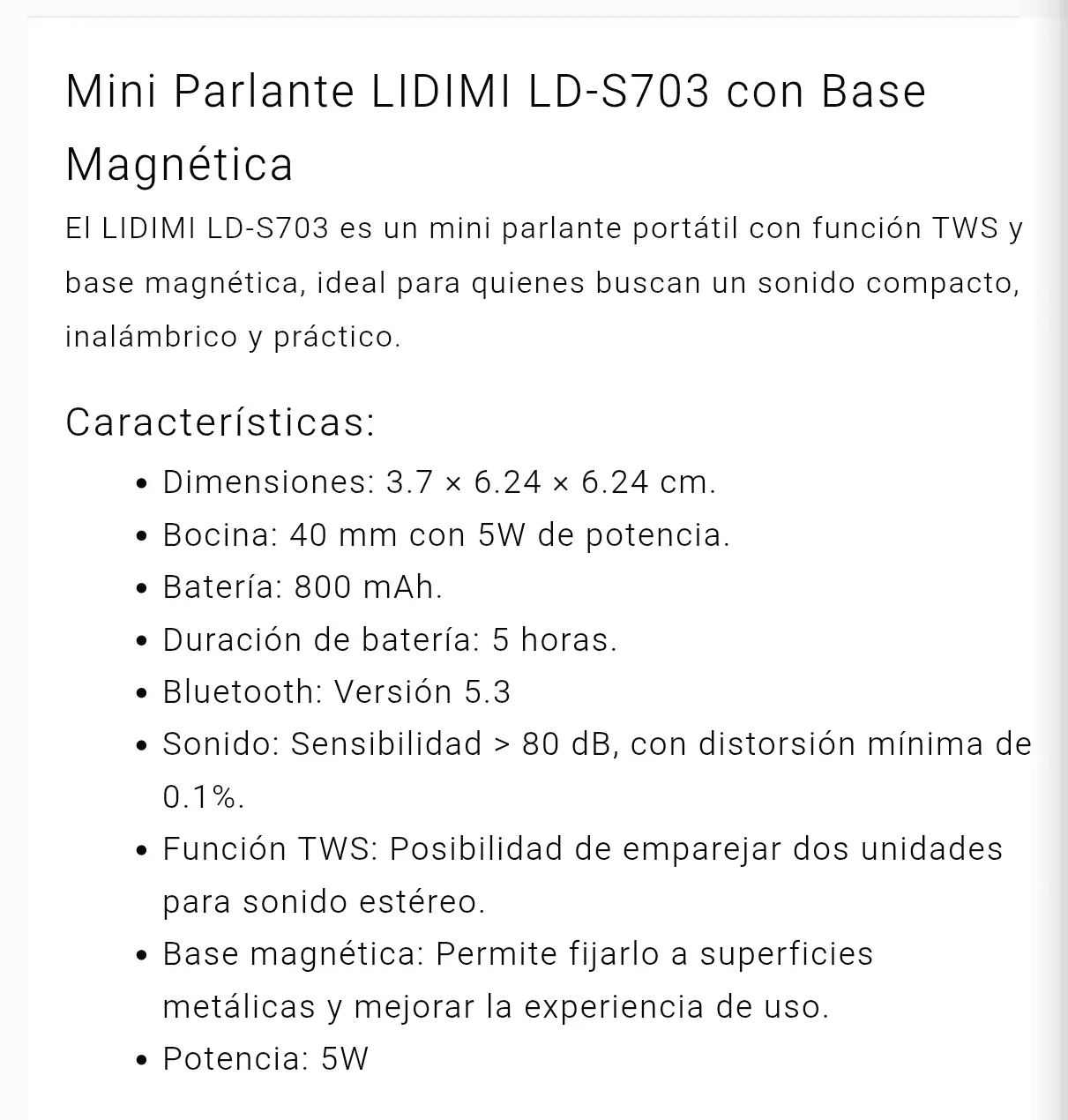 Altavoz Bluetooth portátil Lidimi - miniatura 4