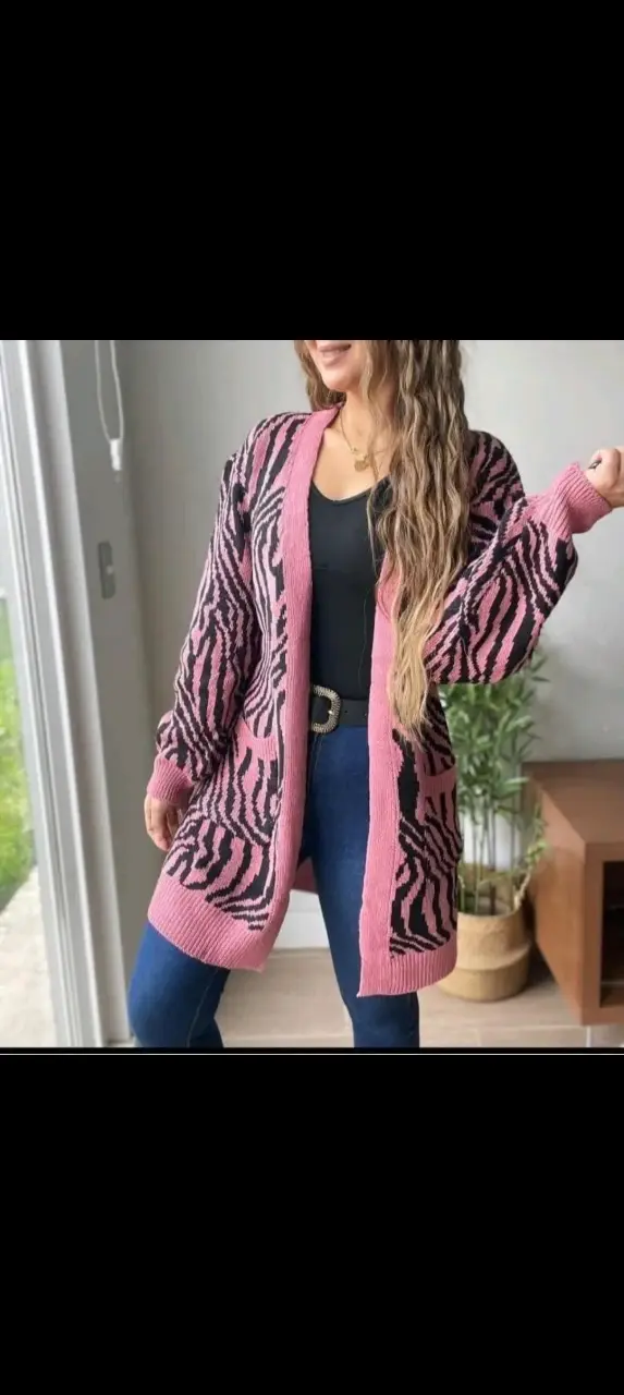 Cardigan largo rosado y negro - miniatura 1
