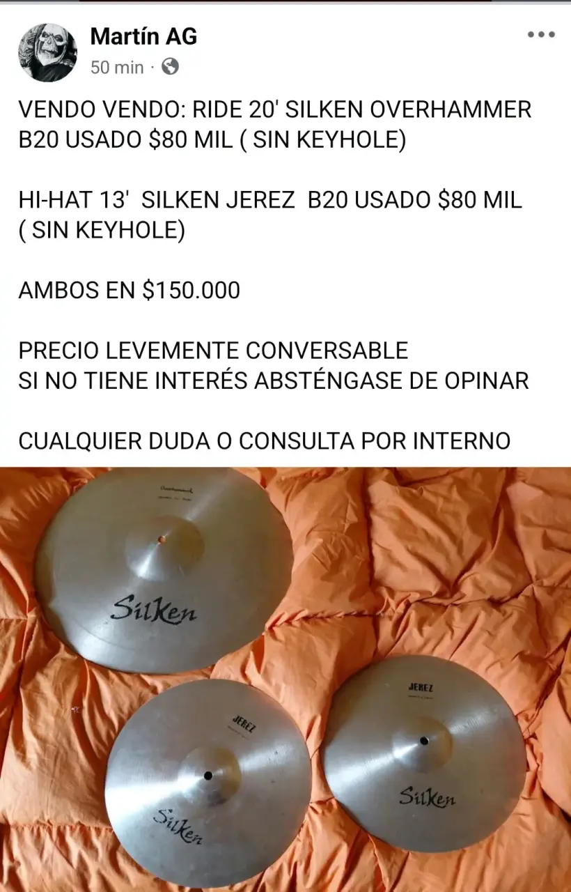 Platillos Silken Overhammer y Jerez usados - miniatura 1