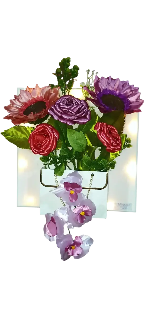Cuadro decorativo con flores y luces - miniatura 2