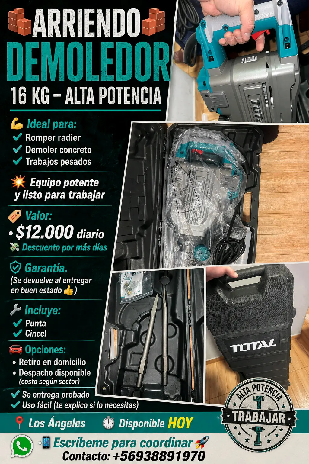Arriendo demoledor 16 kg alta potencia