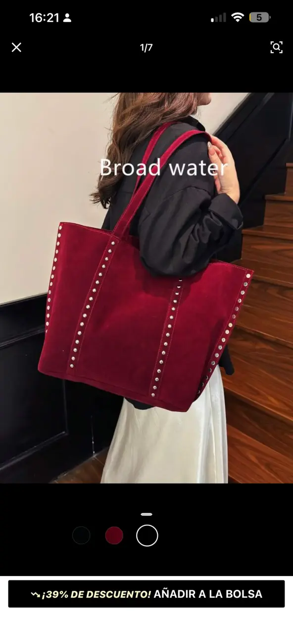 Bolso burdeo grande con tachas - miniatura 1