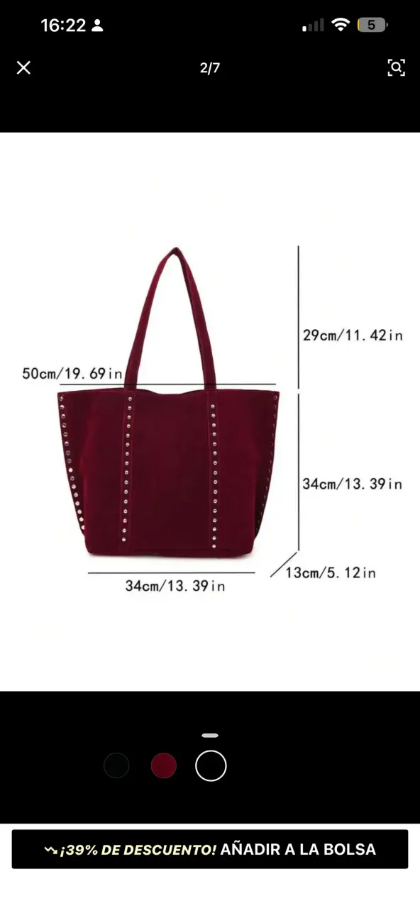 Bolso burdeo grande con tachas - miniatura 2