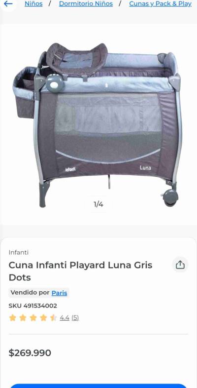 Cuna Infanti Playard Luna Gris - miniatura 1