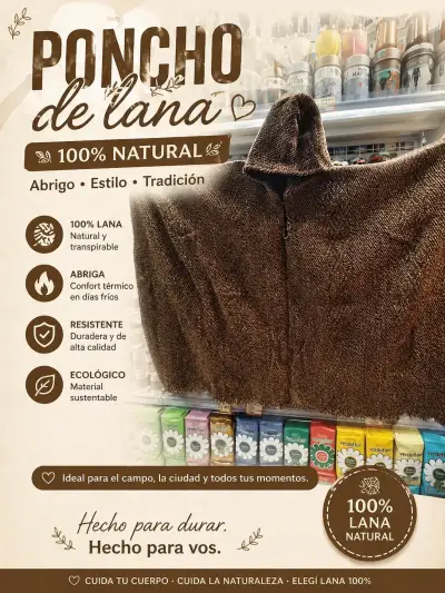 Poncho de lana natural - miniatura 1