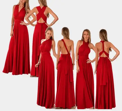 Vestido largo rojo elegante - miniatura 2