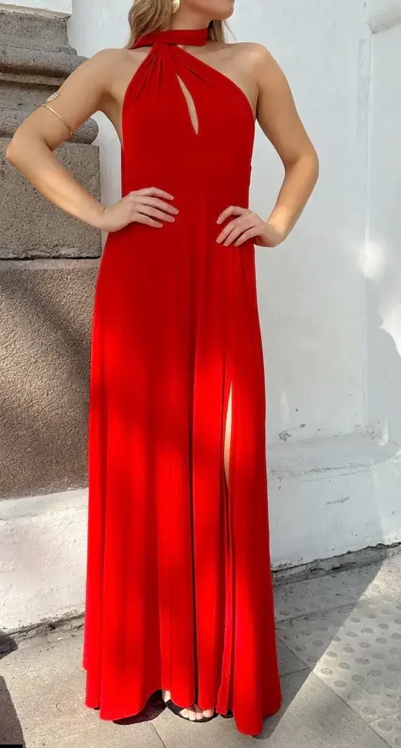 Vestido largo rojo elegante - 3