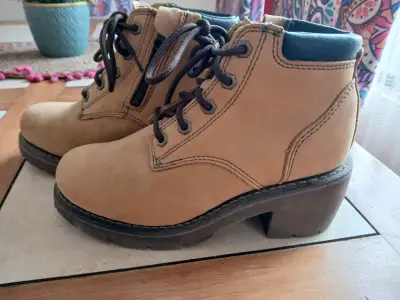 Botines de cuero beige con cordones - miniatura 1