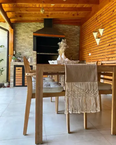 Camino de mesa Lino y macramé hecho a mano - miniatura 3