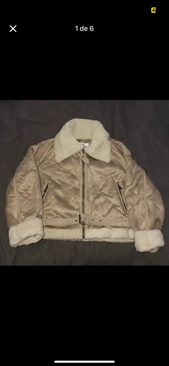 Chaqueta acolchada beige con corderito - 1