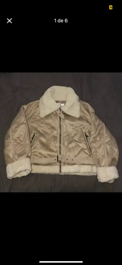 Chaqueta acolchada beige con corderito - miniatura 1